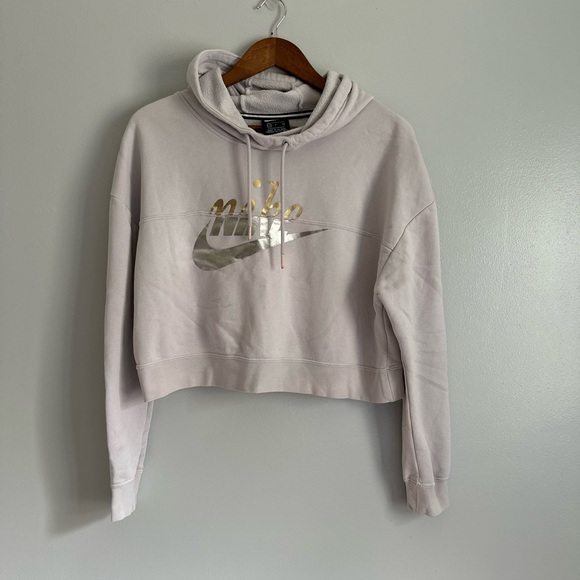 Nike Tops - Nike Women's Light Lilac Cropped Hoodie with Gold Silver Logo Size Small